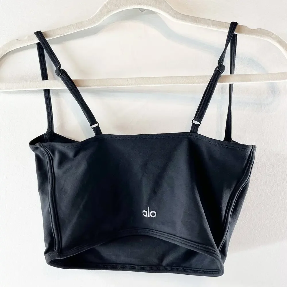 Alo Yoga Airbrush Streamlined Cropped Bra Tank Top All Black Small
